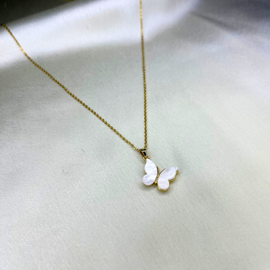 18 KT Gold plated - White Butterfly Necklace