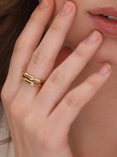 18k Gold Plated Wobbly Double Ring for Women