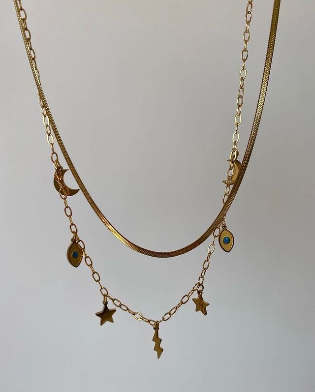 18 KT Gold plated - Double Chain Star Eye Necklace