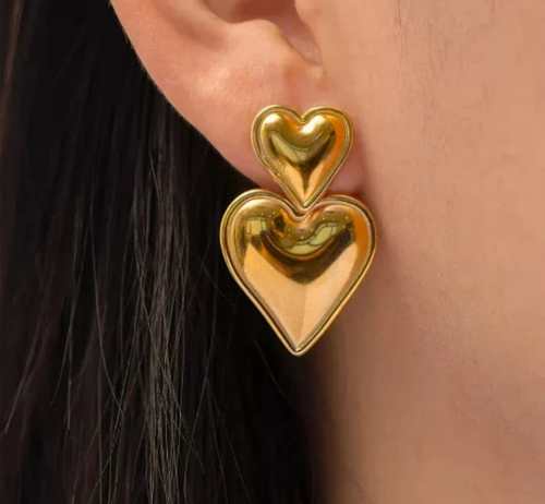 18 KT Gold Plated Double Heart Earring