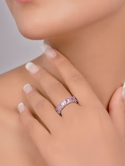 925 Sterling Silver Pink Topaz Baguette Ring