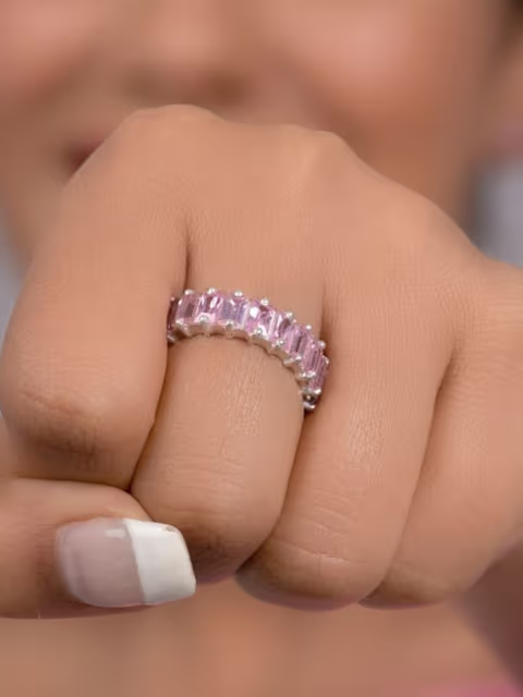 925 Sterling Silver Pink Topaz Baguette Ring