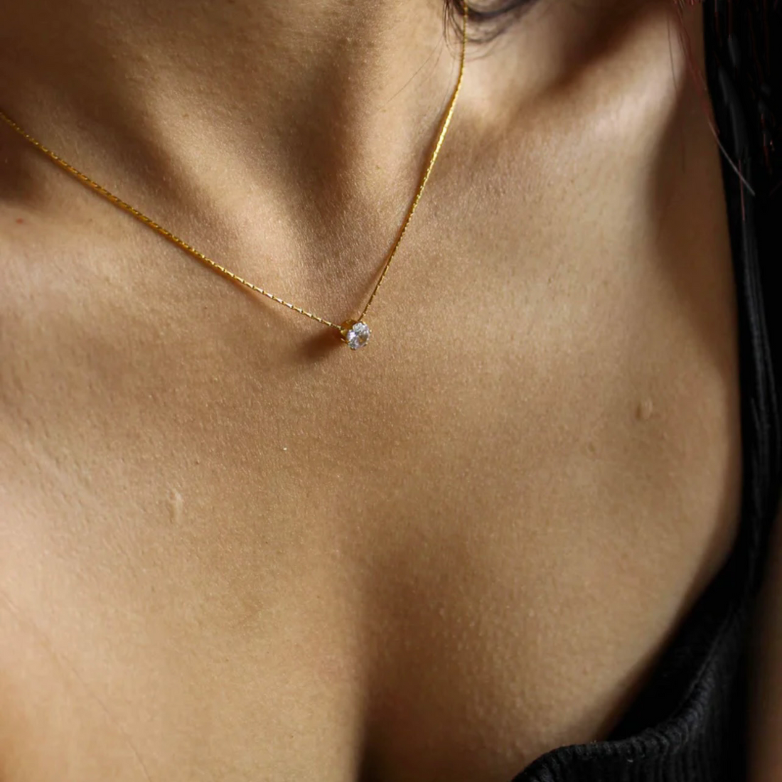 18 KT Gold Plated Solitaire Necklace