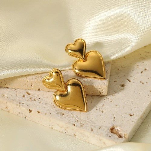 18 KT Gold Plated Double Heart Earring