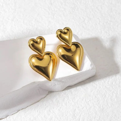 18 KT Gold Plated Double Heart Earring