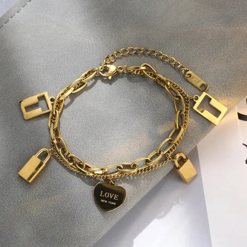 18 KT Gold Plated Heart Lock Bracelet