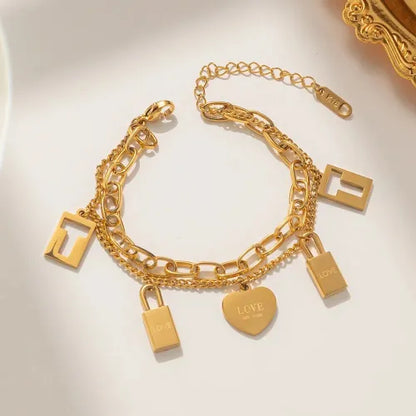 18 KT Gold Plated Heart Lock Bracelet