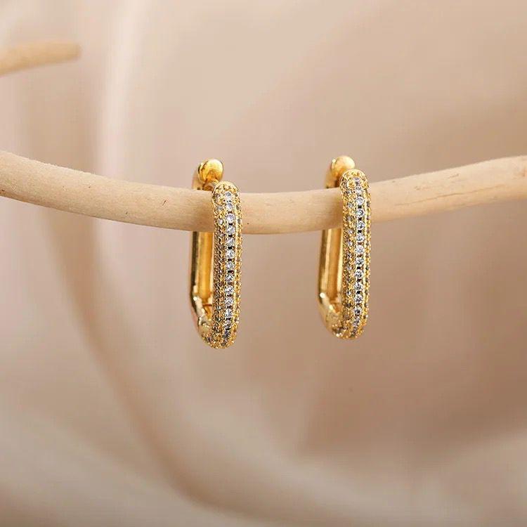 18 KT Gold Plated Diamond Box Hoops