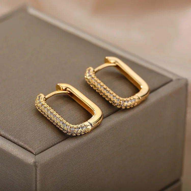 18 KT Gold Plated Diamond Box Hoops